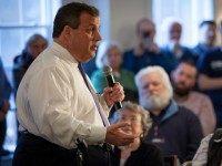 Republican presidential candidate New Jersey Governor Chris Christie speaks at the White Rock Senior Living Community on February 3, 2016 in Bow, New Hampshire.