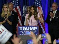 Melania Trump, wife of Republican presidential candidate Donald Trump, speaks at his election night party February 20, 2016 in Spartanburg, South Carolina.