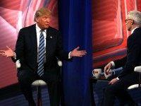 Republican presidential candidate Donald Trump speaks at a CNN South Carolina Republican Presidential Town Hall with host Anderson Cooper on February 18, 2016 in Columbia, South Carolina.