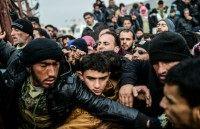 Syrian refugees in in Bab al-Salama, near Azaz on February 6, 2016