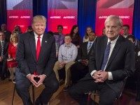GREEN BAY, WI - MARCH 30:  Presidential candidate Donald Trump films a town hall meeting for MSNBC with Chris Matthews at the Weidner Center located on the University of Wisconsin Green Bay campus on March 30, 2016 in Green Bay, Wisconsin.  (Photo by Tom Lynn/Getty Images)