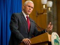 Indiana Gov. Mike Pence speaks during a press conference March 31, 2015 at the Indiana State Library in Indianapolis, Indiana.