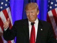 Republican presidential candidate Donald Trump gives a thumbs up during a South Carolina Republican primary night event in Spartanburg, S.C., Saturday, Feb. 20, 2016. Trump claimed a big victory in South Carolina's Republican primary Saturday, deepening his hold on the party's presidential field as the contest moved into the South. (AP Photo/Paul Sancya)