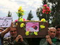Iraqi Sameer Wais (R) carries the coffin of his three-year-old daughter, Fatima, who was killed following a chemical attack by the Islamic State (IS) group against the town of Taza, south of Kirkuk, during her funeral on March 11, 2016. Seventeen residents of the town of Taza were being treated following a rocket attack launched on March 9 from Bashir, south of the city of Kirkuk, medical sources said. According to Taza mayor Hussein Abbas, the town was struck by around 45 rockets over a period of three hours. Several local officials said chlorine was used but samples were still being analysed to determine the exact nature of the chemical attack. Burhan Abdallah, who heads the Kirkuk health directorate, said 200 people had been treated since the attack. / AFP / Marwan IBRAHIM (Photo credit should read MARWAN IBRAHIM/AFP/Getty Images)