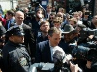 Republican presidential candidate Ted Cruz speaks to the media outside the restaurant Sabrosura 2 on April 6, 2016 in the Bronx borough of New York City.