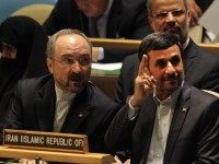 NEW YORK, NY - SEPTEMBER 22:  Iranian President Mahmoud Ahmadinejad (R) waits to address the 66th General Assembly Session at the United Nations on September 22, 2011 in New York City. The annual event, which is being dominated this year by the Palestinians' bid for full membership, gathers more than 100 heads of state and government for high level meetings on nuclear safety, regional conflicts, health and nutrition and environment issues.  (Photo by Spencer Platt/Getty Images)