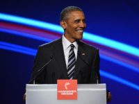 U.S. President Barack Obama speaks at the opening evening of the Hannover Messe trade fair on April 24, 2016 in Hanover, Germany. Obama met with German Chancellor Angela Merkel in Hanover earlier in the day and is scheduled to tour exhibition halls at the fair tomorrow. Hannover Messe is the world's largest industrial trade fair.