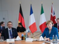 German Chancellor Angela Merkel and U.S. President Barack Obama meet with European leaders at Herrenhausen Palace on April 25, 2016 in Hanover, Germany.