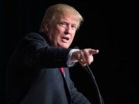 Republican presidential candidate Donald Trump speaks to guests during a campaign stop at Memorial High School on April 2, 2016 in Eau Claire, Wisconsin.