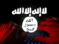 A man types on a keyboard in front of a computer screen on which an Islamic State flag is displayed, in this picture illustration taken in Zenica, Bosnia and Herzegovina, February 6, 2016. Twitter Inc has shut down more than 125,000 terrorism-related accounts since the... REUTERS/DADO RUVIC - RTX25PB7