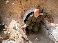 sraeli soldier seen inside a tunnel built underground by Hamas militants leading from the Gaza Strip into Southern Israel, seen on August 4, 2014 near the Israeli Gaza border, Israel.