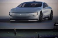 Chinese Internet giant LeECO Holdings Ltd unveils its internet electric battery driverless concept car 'LeSEE', during a launch event in Beijing, on April 20, 2016