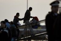 Migrants are deported to Turkey from the Greek port of Mytilene on April 4, 2016