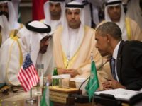 US President Barack Obama (R) speaks with Sheikh Mohammed bin Zayed al-Nahyan (left), Crown Prince of Abu Dhabi, during the US-Gulf Cooperation Council Summit in Riyadh, on April 21, 2016