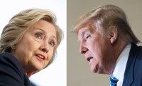 This combination of file photos shows Democratic presidential candidate Hillary Clinton(L) on April 4, 2016 and Republican challenger Donald Trump on February 16, 2016