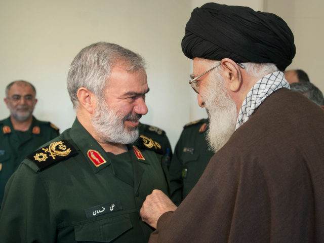 IRAN, Tehran : TEHRAN, IRAN - JANUARY 31: Supreme Leader of Iran Ali Khamenei (R) presents a medal named "Fath" to Iranian Navy Admiral Ali Fadavi in Tehran, Iran on January 31, 2016 during a ceremony with the attendance of four other Iranian soldiers who take US soldiers under custody in Persian Gulf. Pool / Iranian Supreme Leader Press Office / Anadolu Agency