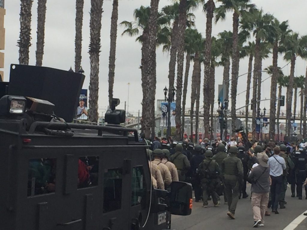 Riot police Donald Trump San Diego (Michelle Moons / Breitbart News)