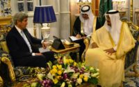 US Secretary of State John Kerry (L) meets Saudi King Salman bin Abdulaziz al-Saud in the Saudi city of Jeddah on May 15, 2016, as Washington and Riyadh consult ahead of another week of diplomacy on the Syria conflict