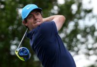 Rory McIlroy hits a tee shot ahead of the 2016 Wells Fargo Championship at Quail Hollow Club on May 4, 2016 in Charlotte, North Carolina
