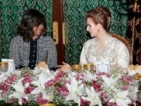 Morocco's Princess Lalla Salma, wife of King Mohammed VI, right, and U.S first lady Michelle Obama, attend an Iftar dinner at the King Palace in Marrakech, Morocco, Tuesday, June 28, 2016. U.S. First Lady Michelle Obama was visiting Morocco to promote education for girls in the North African kingdom, where only 36 percent of girls continue school beyond the primary level.