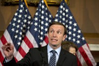 Sen. Chris Murphy, D-Conn., speaks during a media availability on Capitol Hill, Monday, June 20, 2016 in Washington. A divided Senate blocked rival election-year plans to curb guns on Monday, eight days after the horror of Orlando's mass shooting intensified pressure on lawmakers to act but knotted them in gridlock anyway  even over restricting firearms for terrorists. (AP Photo/Alex Brandon)