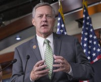 FILE - In this Sept. 19, 2013 file photo, Rep. Mark Meadows, R-N.C, speaks on Capitol Hill in Washington. The 2012 election should ave been a good one for Democrats running for Congress in North Carolina. Together, they received a total of 2.2 million votes_nearly 100,000 more than their Republican opponents. But when the votes were divvied up among the state's 13 House districts, the Democrats came up shot, way short.   (AP Photo/J. Scott Applewhite, File)