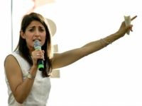 Virginia Raggi, Five Star Movement (M5S) candidate for the mayoral elections in Rome, speaks during her last campaign meeting on June 17, 2016 at Ostia Lido, Rome's seashore, before the second round of the election.