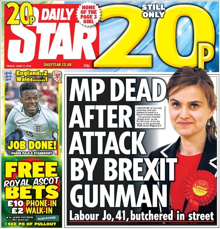 Daily Star Newspaper Links Gunman To Brexit
