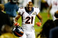 Aqib Talib, pictured on February 7, 2016, "is being treated at a Dallas hospital for a gunshot wound to his leg," Denver Broncos spokesman Patrick Smyth confirmed