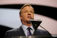 NFL Commissioner Roger Goodell speaks during the first round of the 2016 NFL Draft on April 28, 2016 in Chicago, Illinois