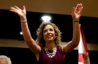 DNC Chairwoman, Debbie Wasserman Schultz, D-Fla., arrives for a Florida delegation breakfast, Monday, July 25, 2016, in Philadelphia, during the first day of the Democratic National Convention. (AP Photo/Matt Slocum)