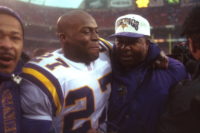 Minnesota Vikings Corey Fuller (27) and head coach Dennis Green on Dec. 27, 1997 in a first-round NFC playoff game at Giants Stadium in East Rutherford, N.J.  (Photo by Ed Nessen/Sporting News via Getty Images)