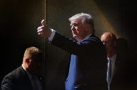 Donald Trump Campaigns In Raleigh, North Carolina RALEIGH, NC - JULY 5: Presumptive Republican presidential nominee Donald Trump motions to the crowd while leaving the stage after a campaign event at the Duke Energy Center for the Performing Arts on July 5, 2016 in Raleigh, North Carolina. Earlier in the day Hillary Clinton campaigned in Charlotte, North …