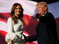 Presumptive Republican presidential nominee Donald Trump introduces his wife Melania on the first day of the Republican National Convention on July 18, 2016 at the Quicken Loans Arena in Cleveland