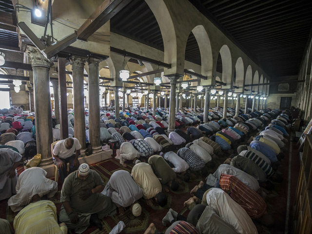Egyptian men attend the Friday weekly prayer at al-Azhar mosque in the capital Cairo's Islamic quarter, on October 2, 2015. AFP PHOTO / KHALED DESOUKI (Photo credit should read KHALED DESOUKI/AFP/Getty Images)