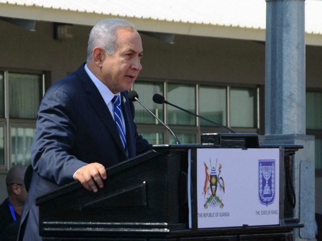 Israeli Prime Minister Benjamin Netanyahu speaks during an event to mark the 40th anniversary of the 1976 hostage rescue in Entebbe on July 4, 2016.