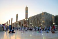 Muslim worshippers gather at the Prophet's Mosque on June 10, 2016 in the Saudi holy city of Medina