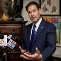 Sen. Marco Rubio, R-Fla. answers questions at a news conference Tuesday, July 19, 2016, in Orlando, Fla. Rubio visited several businesses that suffered significant losses due to last month's attack on the Pulse nightclub. (AP Photo/John Raoux)