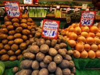 Fruit and vegetables are displayed at Bolton Market as figures for the Uk inflation rate show that it continues to slow on August 17, 2010 in Bolton, United Kingdom. The UK inflation rate dropped slightly from 3.2% in July to 3.1%. The Office for National Statistics also stated that the Retail Price Index in June was down to 4.8% from 5%.