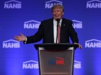Republican presidential nominee Donald Trump speaks during an address to the National Association of Home Builders at the Fontainebleau Miami Beach hotel on August 11, 2016 in Miami