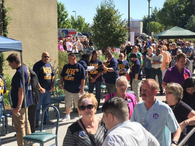 Hillary rally line (Joel Pollak / Breitbart News)