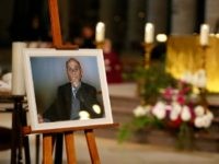 A picture of Father Jacques Hamel, the 85-year-old priest who was murdered by two jihadists is on display during Hamel's funeral at the Rouen cathedral in northern France on August 2, 2016. A section of pews was set aside for residents of Saint-Etienne-du-Rouvray, the nearby industrial town where the two jihadists, both 19, slit Hamel's throat while he was celebrating mass in an attack that shocked the country as well as the Catholic Church.