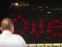 Tel Aviv Mayor Ron Huldai plays Tetris on City Hall