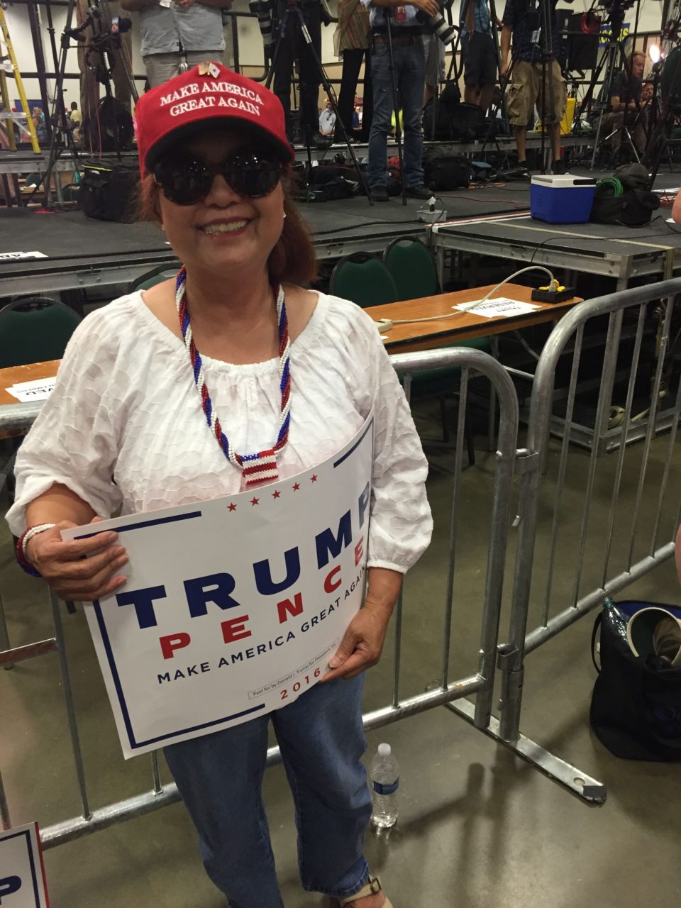 Woman in flag necklace