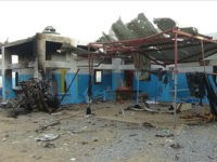 A hospital supported by Doctors Without Borders is seen after was hit by a Saudi-led airstrike in the northern town of Abs, Yemen, Tuesday, Aug.16, 2016. Yemen's Houthi rebels condemned the Saudi-led military coalition on Tuesday over an airstrike that hit a hospital, killing several people. (AP Photo)