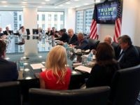 Republican presidential nominee Donald Trump conducts a round table discussion on security at Trump Tower in the Manhattan borough of New York, U.S., August 17, 2016. REUTERS/Carlo Allegri