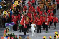 The Kenyan delegation parades during the opening ceremony of the Rio 2016 Olympic Games on August 5, 2016