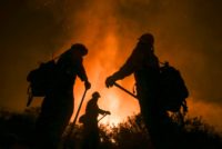 Firefighters battle the Blue Cut wildfire near Cajon Pass, north of San Bernardino, California on August 16, 2016