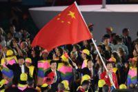 Most of the Chinese flags being used at medal ceremonies at the Rio Olympics are incorrect, including the one lifted by Chinese fencer Lei Sheng at the opening ceremony