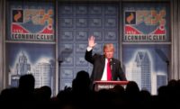 Republican presidential candidate Donald Trump delivers an economic policy address at the Detroit Economic Club on August 8, 2016